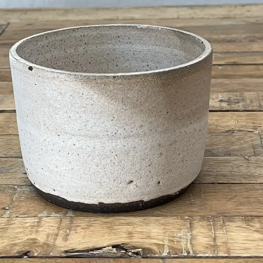 Art Studio Pottery Textured Stoneware Planter 3.75 in Rustic Ivory Brown Matte